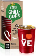 16 oz. Party Cup Love Heart Design for Cold Drinks, Durable, Disposable, Recyclable, Made in USA, Red, 12 Count