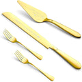 Cake Cutting Set for Wedding, Elegant Cake Knife and Server Set with Stainless Steel Forks, Cake Cutter and Pie Spatula for Couples Wedding Registry, Engagements, Anniversary, 4 Pcs, Gold
