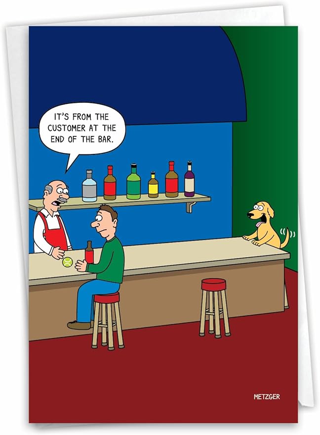 NobleWorks - 1 Funny Animal Card for Birthdays - Pet Cat and Dog Humor, Birthday Notecard with Envelope - Dog Customer C3672BDG