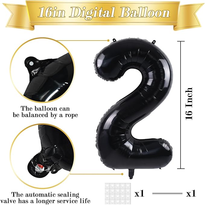 TONIFUL 2026 Black Foil Number Balloons 16 Inch Black 2026 Number Balloons 2026 Graduation Aluminum Foil Mylar Balloons for 2026 New Year Eve Christmas Anniversary Party Supplies
