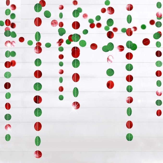 Decor365 Glitter Christmas Party Decorations Hanging Christmas Decoration Ugly Sweater Red Green Garlands Xmas Tree Circle Streamer Photobooth Backdrop Office Classroom Birthday Party Decor