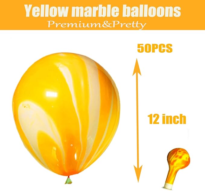 Orange Yellow Marble Balloons Marbled Agate Latex 12 Inch 50 PCS Swirl Yellow Tie Dye for Birthday Party Christmas Decorations Halloween Wedding Baby Shower Photobooth