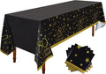 Gatherfun 80th Birthday Disposable Tablecloth 4 Pack Gold and Black Waterproof Plastic Table Cover for Men Woman 80 Birthday Party Decorations