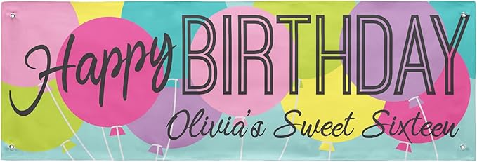 Let's Make Memories Personalized Happy Birthday Banner for Kids - Custom Birthday Party Decorations - Indoor/Outdoor Vinyl - Any Text - Balloons - Pastel Colors - 6ft