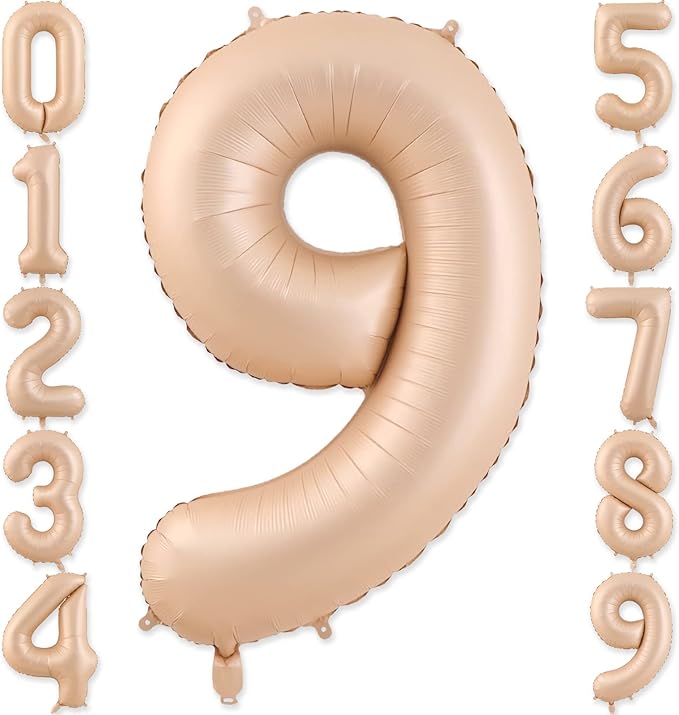 9 Balloon, Number 9 Balloon, Number Balloons 40 Inch, Beige Large Big Foil Number Balloons for Birthday Party Graduation Wedding Anniversary Baby Shower Bachelorette Decoration Supplies