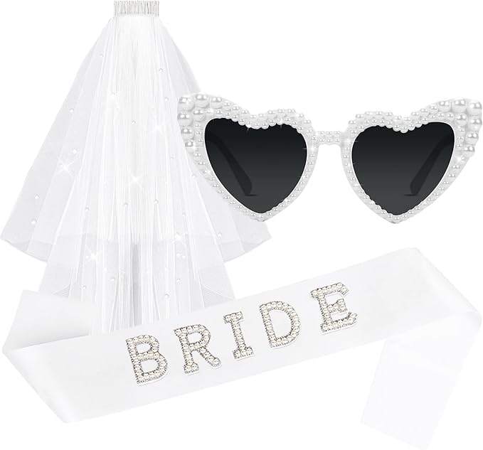 Bride Sunglasses Bride Sash and Veil for Bachelorette Party Decorations Bachelorette Party Accessories Favors White