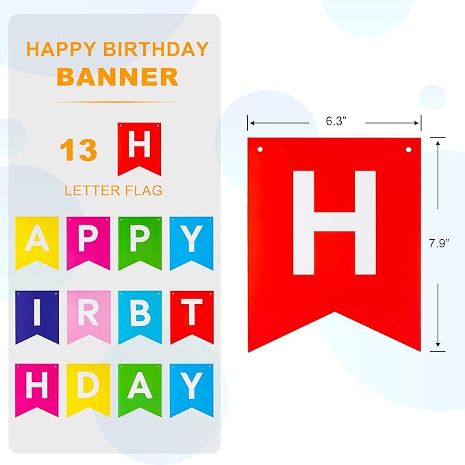 Rainbow Happy Birthday Banner - Hanging Backdrop Sign with White Letters, Bunting Rainbow Birthday Decorations for Women men Kids Baby Shower Party Supplies (13pcs)