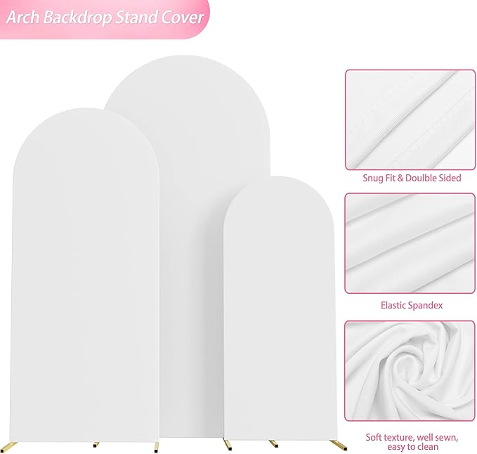 Wokceer Set of 3 Wedding Arch Cover Spandex Fitted Wedding Arch Stand Covers for Round Top Chiara Arch Backdrop Stands Cover for Birthday Party Ceremony Banquet Decoration 4ft,5ft,6ft White