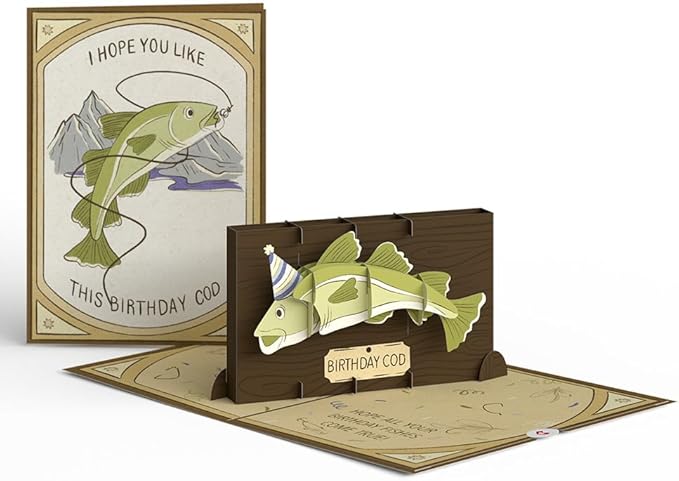 Lovepop Happy Birthday Pop-Up Card for Her and Him- 3D Humor Birthday Greeting Cards for Boys, Girls, Men, Women - Birthday Cod - 5" x 7" Cod Fish Mount Card - Blank Note Card & Envelope Included