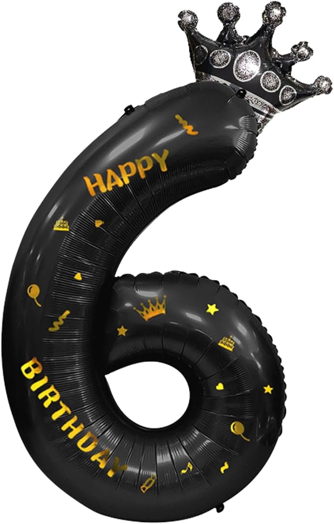 40 Inch Large Black Number Balloons Crown Big Black Digit Foil Mylar Balloons for Baby Shower Wedding Birthday Party Supplies (black 6)