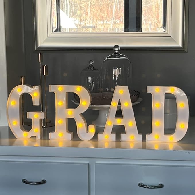 4 LED Marquee Light Up Letter “Grad” Graduation Party Decorative Lights,2026 School Senior College Graduation Party Supplies