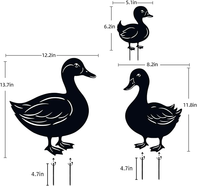 Duck Metal Decorative Garden Stakes Duck Gifts for Women/Men,Black Ducks Silhouette Statues for Garden Decor, Yard Art, Lawn, Pathway, Patio,Outdoor