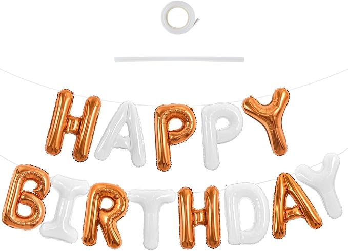 TONIFUL Happy Birthday Balloons Banner 16 Inch Mylar Foil Letters Birthday Sign Reusable for Girls Boys Kids & Adults Birthday Party Decorations Supplies（Orange White）