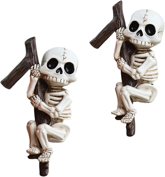 Halloween Skeleton Garden Statue Outdoor Halloween Decor, 2 Pack Gothic Decor Skeleton Plant Decorations for Pots, Cute Ghost Figurine Resin Sculpture for Desk Garden Patio Lawn Yard (C)