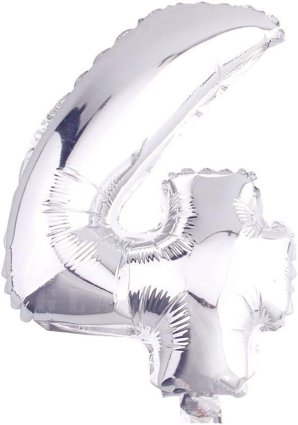 Glanzzeit 16 Inch Silver Foil Balloons Letters A to Z Numbers 0 to 9 for Prom Wedding Birthday Party Decor (Number 4)