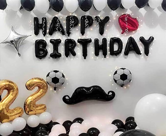 KALOR Black Happy Birthday Balloons Kit with 16 Inch Mylar Foil Letters Balloon and Silver Star Balloons for Birthday Party Decorations Photo Booth Backdrop