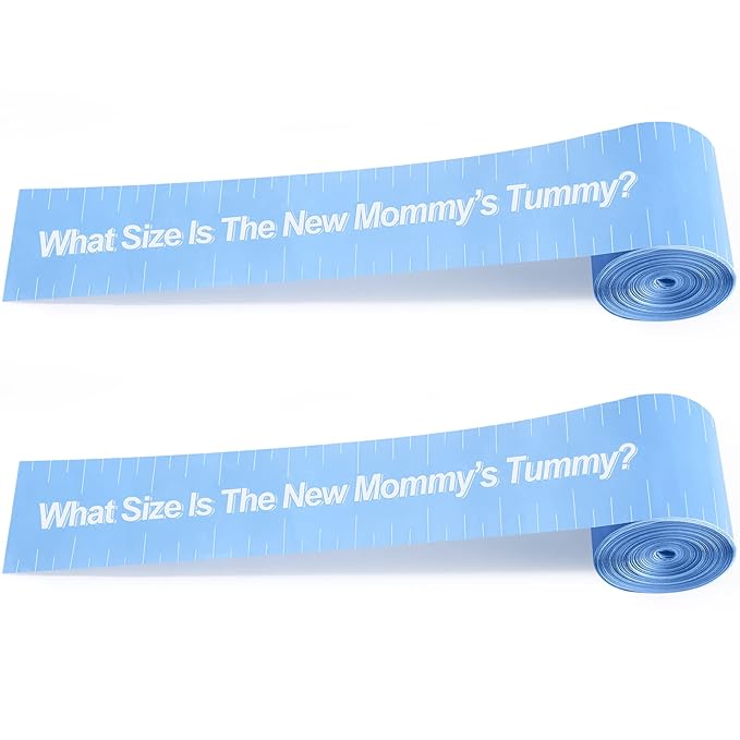 Sratte 2 Rolls 2 Inch x 150 Feet Baby Shower Measuring Tape Tummy Measure Belly Game Paper Belly Measuring Tape for Baby Shower Party Decorations Supplies (Sky Blue)