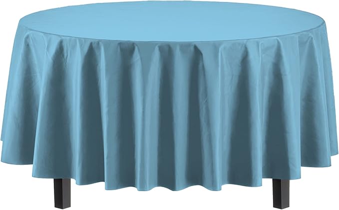 Exquisite Party Solids 6-Pack Premium Plastic Tablecloth 84in. Round Plastic Table Cover - Sky Blue