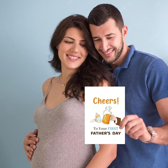 UUEFKTN Funny First fathers Day Cards Gifts for Dad, Cute 1st fathers Day Card Gift for Husband, New Dad Birthday for Husband, Ideal Gift for New Father