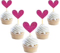 24Pcs Rose Red Heart Cupcake Toppers for Valentine's Day Decorations, Mixed Size Heart Valentine's Day Cupcake Toppers for Wedding Bridal Shower Party Decorations (Pitaya)