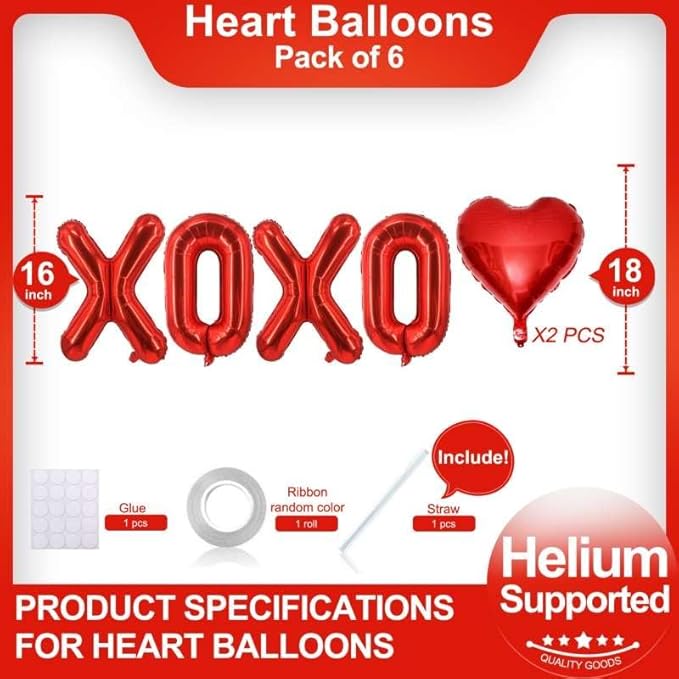 Valentines Day Decorations Red XOXO Balloons 18 Inch Red Heart Balloons for Valentines Day Galentines Day Wedding Party Decorations