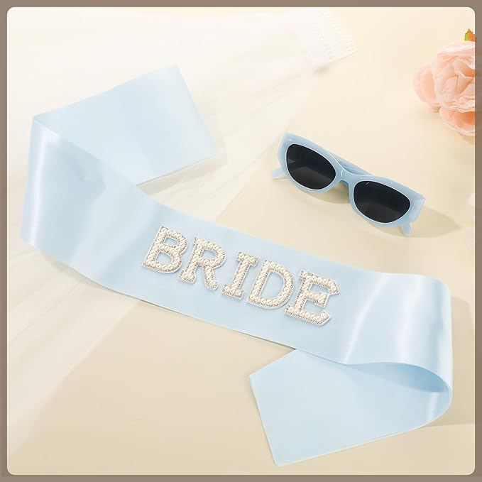 JATEBI 3PCS Bride Sash Veil Sunglasses Set for Bridal Shower Wedding Engagement Bachelorette Party Favors
