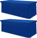 Smiry Spandex Tablecloth 2 Pack, Elastic Fitted Stretch Tablecloth for 8FT Rectangle Tables, Waterproof Washable Table Cover Skirt for Outdoor, Wedding, Banquet & Parties (Blue, 96Lx30Wx30H Inch)