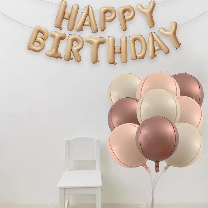 9 Pcs 22 inch 4D Cream Caramel Brown Round Balloons Mylar Foil Balloons Sphere Foil Balloon Party Decorations 4D Gradient, Great for Valentines Day Birthday Wedding Parties Balloon Garland Decoration