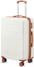 YOETEY 24 Inch Checked Luggage with Spinner Wheels, Expandable Hardside Medium Suitcase with 360° Spinner Wheels & TSA Lock, Durable ABS Travel Suitcase for 3-5 Day Trips (24 in, White)