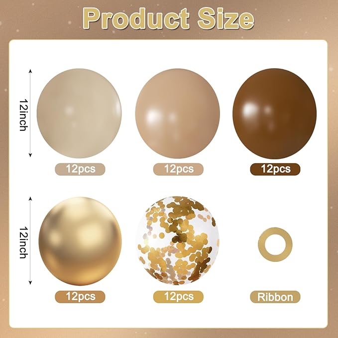 Brown and Gold Balloons, 60Pcs 12 Inch Brown Tan Nude Sand White Gold Confetti Balloons for Boho Neutral Bear Baby Shower Gender Reveal Wedding Birthday Party Decorations