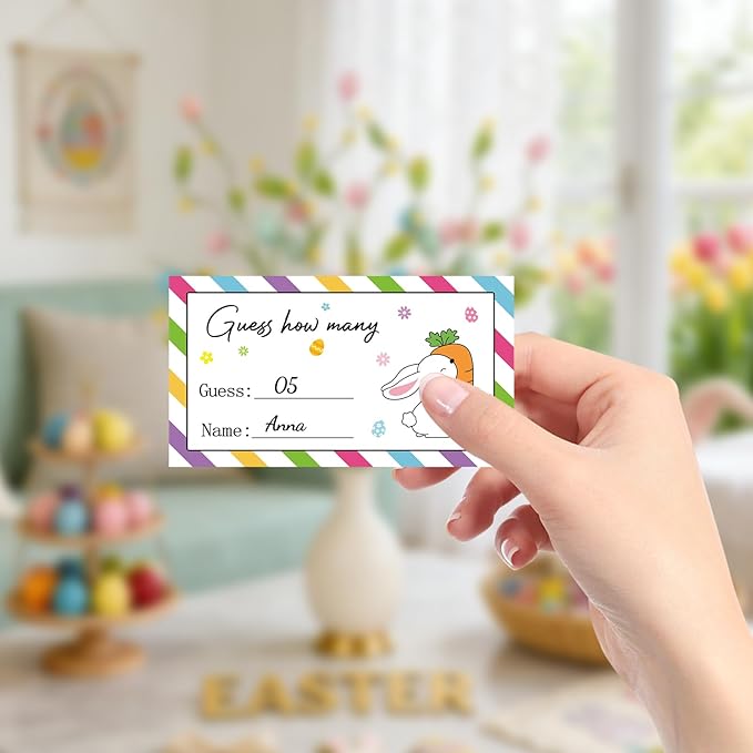 COCHIE Spring Easter Game for Family Adults Office Large Groups Party, Easter Egg Guess How Many Games, Spring Families Classroom Activities Game with Guesses Cards - 60 Players (Bunny Eggs)