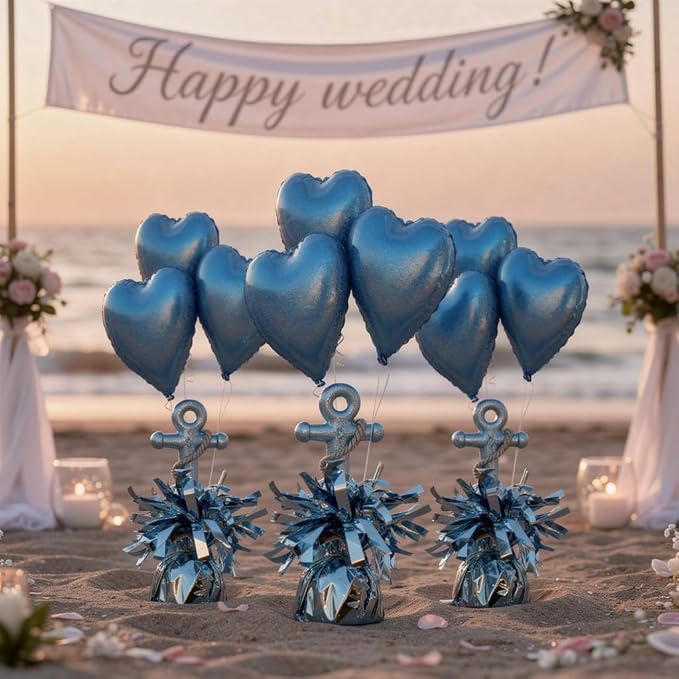 Aluminum Foil Balloon Weights for Parties (12 pcs) - 0.31lb (140g) Each - Premium Balloon Anchors for Birthday, Wedding, Dinner, Indoor & Outdoor Decorations（Light Blue 12pcs）