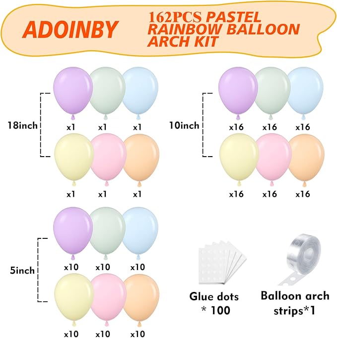 Pastel Rainbow Balloon Arch Kit, 162Pcs Macaron Assorted Colorful Party Balloon Garland Kit for Baby Shower, Wedding, Engagements, Birthday, Gender Reveal, Anniversary, Easter Decorations