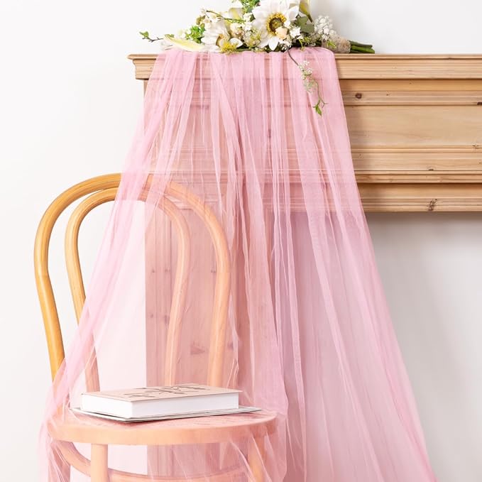 Socomi Pink Cheesecloth Table Runner Tulle Gauze Cheese clothBoho Rustic 120 inch 10FT Runner for Wedding Party Baby Shower Birthday Holiday Decorations 1pc