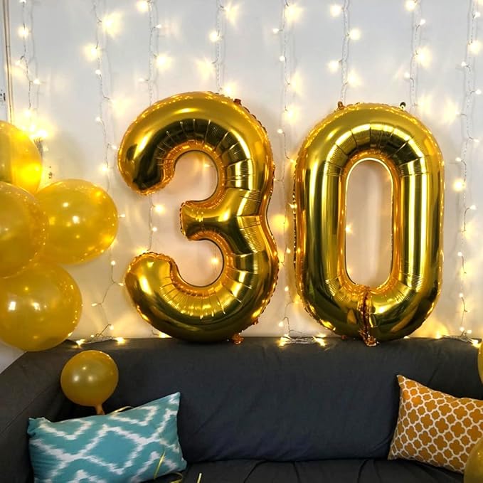Gold Number 30 Balloons, 40 Inch Gold Mylar Foil Number 3 & 0 Balloons for Women, Self Inflating 30th Birthday Balloons for 30 Year Old Men Anniversary Birthday Party Decorations Supplies