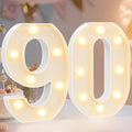 Pooqla Decorative LED Light Up Number Letters, White Plastic Marquee Number Lights Sign for 90th Birthday Party Wedding Decor, Battery Operated