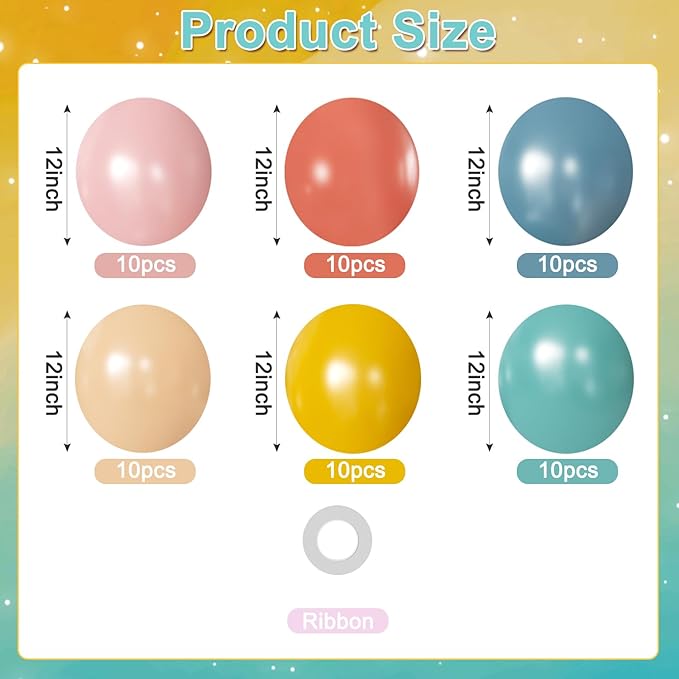 Retro Blue Pink Yellow Balloons, 60Pcs 12Inch Dusty Blue Pink Mustard Yellow Nude Balloons for Here Comes the Son Theme Boho Baby Shower Gender Reveal Birthday Party Decorations