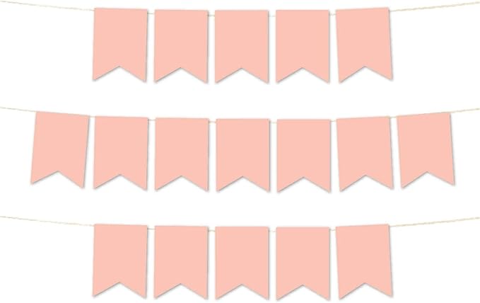 Andaz Press Hanging Pennant Banner with String, Peach, 1-Set, 24 Pennants, Approx. 12-Feet Long