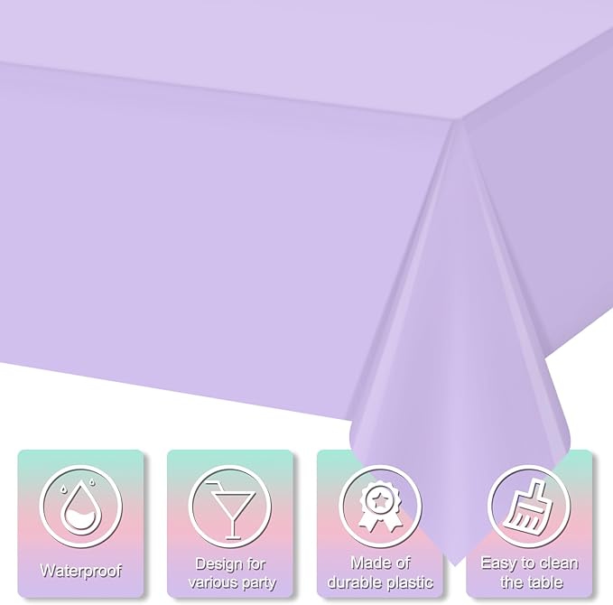 12Pack Pastel Color Tablecloths,Plastic Mix Color Tablecloth Disposable Rectangle Table Covers for Baby Shower, Wedding, Birthday Party, Easter and Ice Cream Party Decoration,6 Color, 54 x 108 Inch