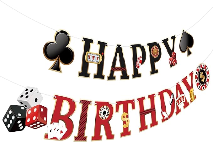 Hooqict Casino Theme Party Decorations Happy Birthday Banner Casino Party Banner Garland for Las Vegas Poker Night Birthday Party Decorations Supplies