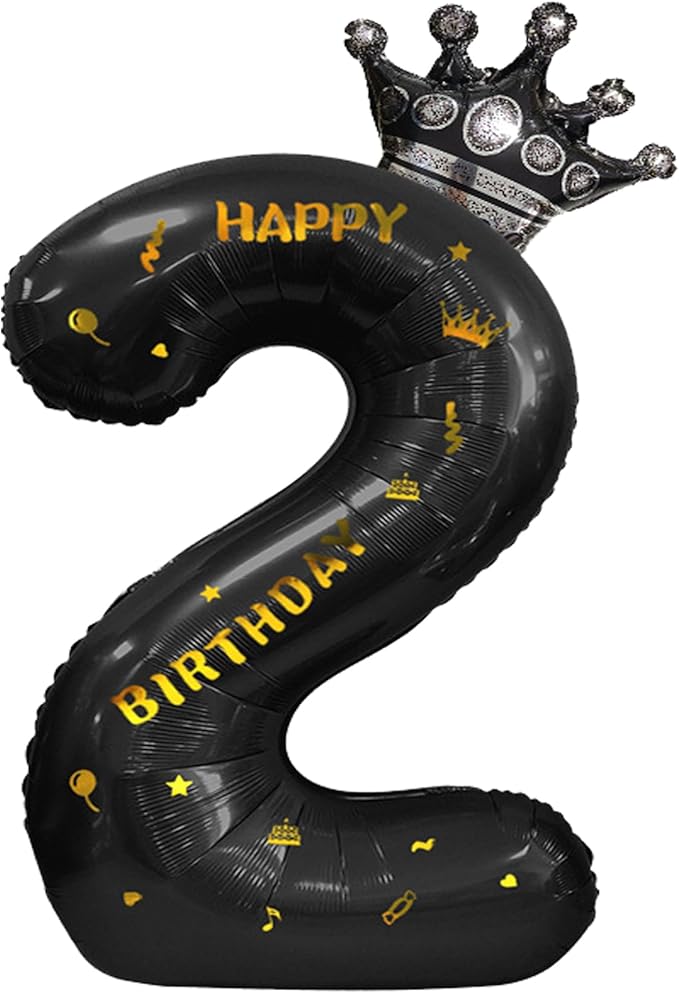 40 Inch Large Black Number Balloons Crown Big Black Digit Foil Mylar Balloons for Baby Shower Wedding Birthday Party Supplies (black 2)