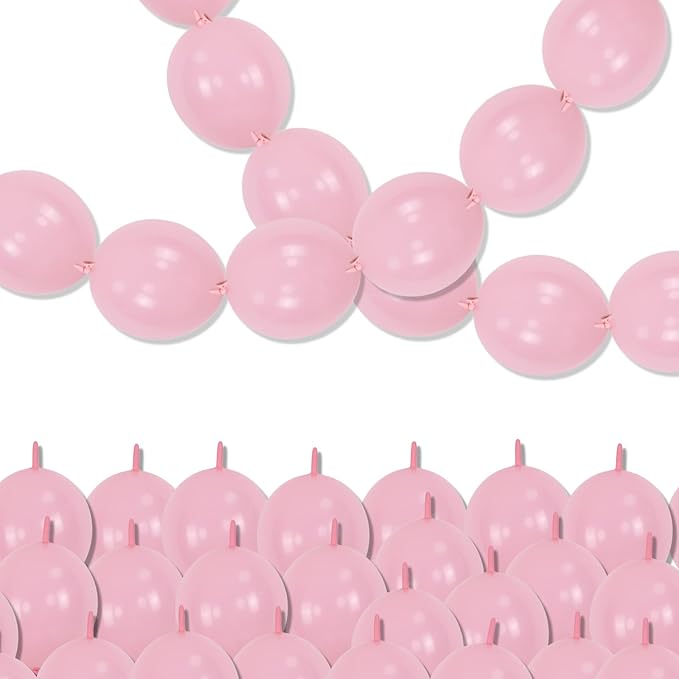 Pastel Pink Linking Balloons, 60PCS 6 Inch Small Baby Pink Link Balloons for Making Balloon Wall Heart Arch, Quick Linked Balloon for Girls Wedding Birthday Baby Shower Valentine's Party Decorations