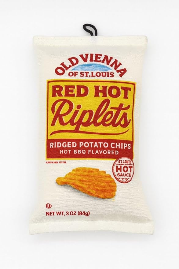 Red Hot Riplets Dog Toy, Plush Squeaky Chip Bag for Dogs, Durable Funny Pet Toy, Novelty St. Louis Gift for Dog Lovers, Limited Edition Collectible