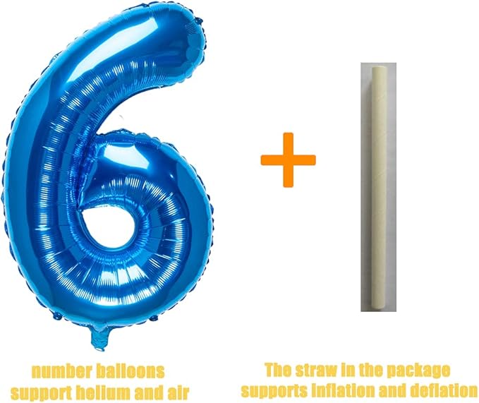 32 Inch Blue Number 6 Balloons Foil Ballon Digital Birthday Party Decoration Supplies (Blue Number 6 Balloon)
