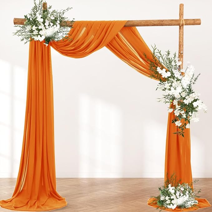 Wedding Arch Draping Fabric 30'' x 18FT Sheer Chiffon Arch Drape Backdrop 1 Panel Orange Drape for Easter Bridal Shower Baby Shower Photo Booth Church Decor Birthday Party Outdoor Decoration