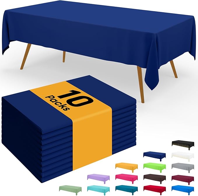 Smiry Disposable Table Cloth - 10 Pack, 54 x 108 Inch Waterproof Rectangle Tablecloths for Parties, Decorative Plastic Table Cover, Leakproof & Sturdy, Navy