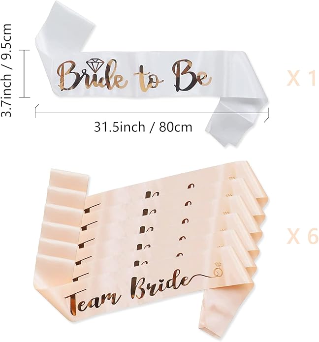 8 Pcs Bride to be Sash Veil Set Bachelorette Party Decorations 1 Bachelorette Veil, 1 Bride Sash and 6 Team Sashes