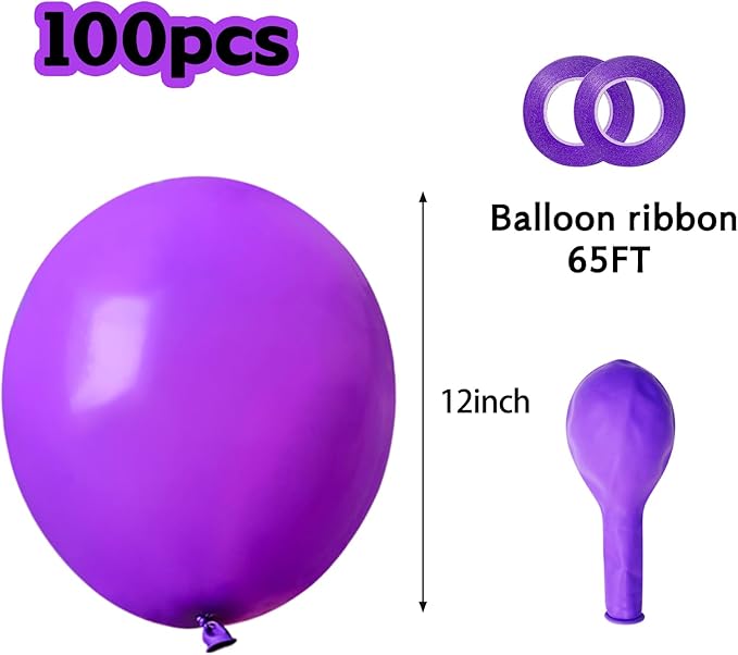 Purple Balloons 100 Pack 12 inch Thicken Latex Matte Purple Balloons for Halloween Birthday Party Weddings Decorations