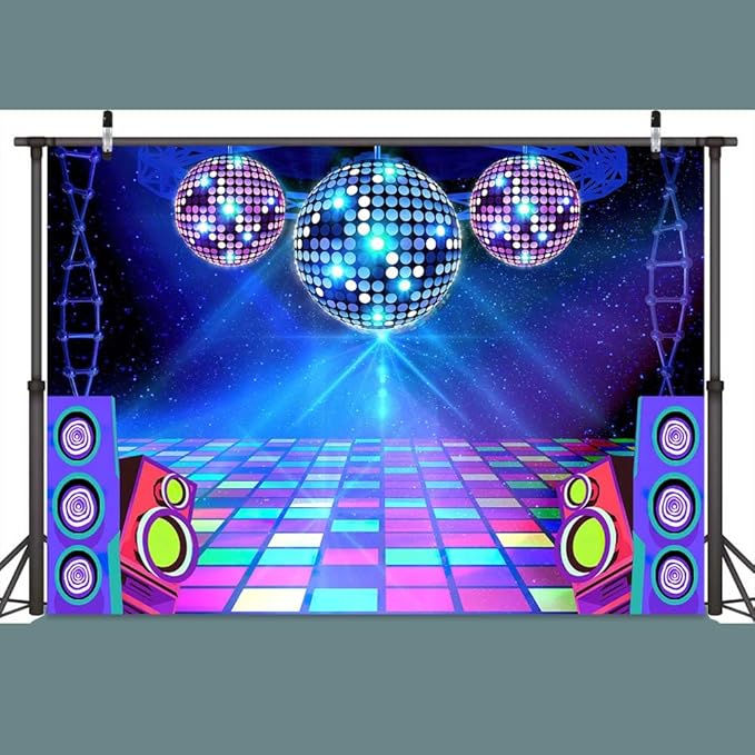 Dance Party Backdrop Retro 80s 90s Theme Stage Dance Ball Music Birthday Party Decoration DJ Photography Background 8X6 ft for Baby Shower Picture Photo Shoot Polyester Fabric, Red