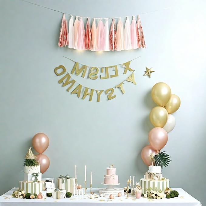 Aimto 20PCS Shiny Tassel Garland Tissue Paper Tassel Banner,Table Decor,Tassels Party Decor Supplies - Rose Gold,Peach Color,Light Pink,White